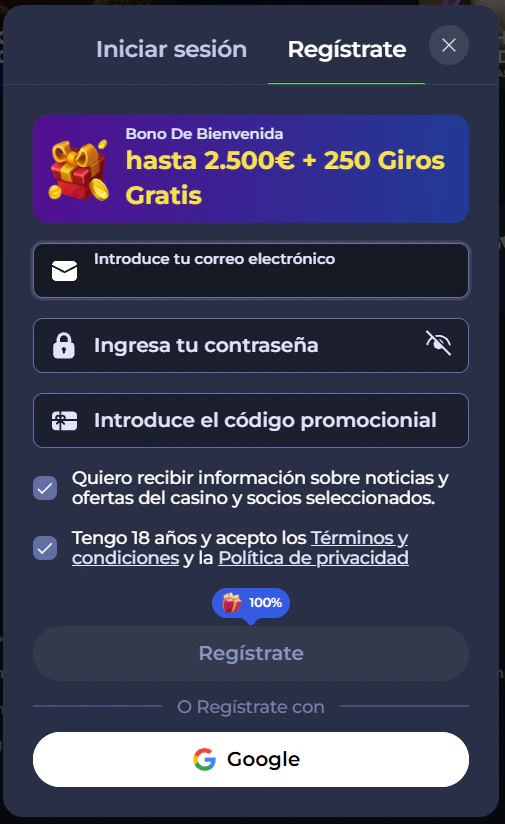 Fridayroll Casino registro e inicio de sesión